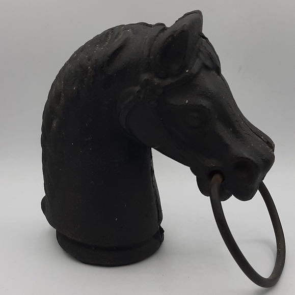 Vintage Cast Iron Horse Head Bust Hitching Post Pricked Ear Top Ring Equestiran - Picture 1 of 14